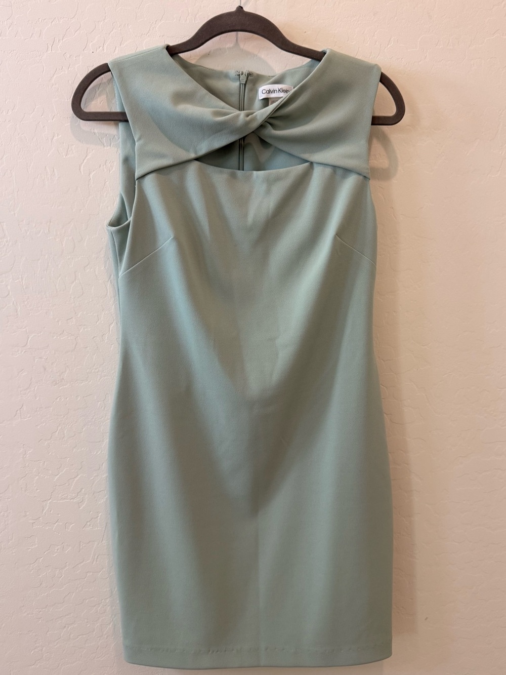Calvin Klein Twist-Neck Sleeveless Sheath Dress in Sage Green